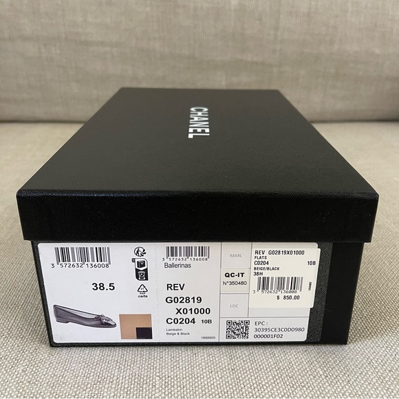 Authentic CHANEL Classic CC Logo Ballet Flats Ballerinas Beige and Black - Picture 3 of 10